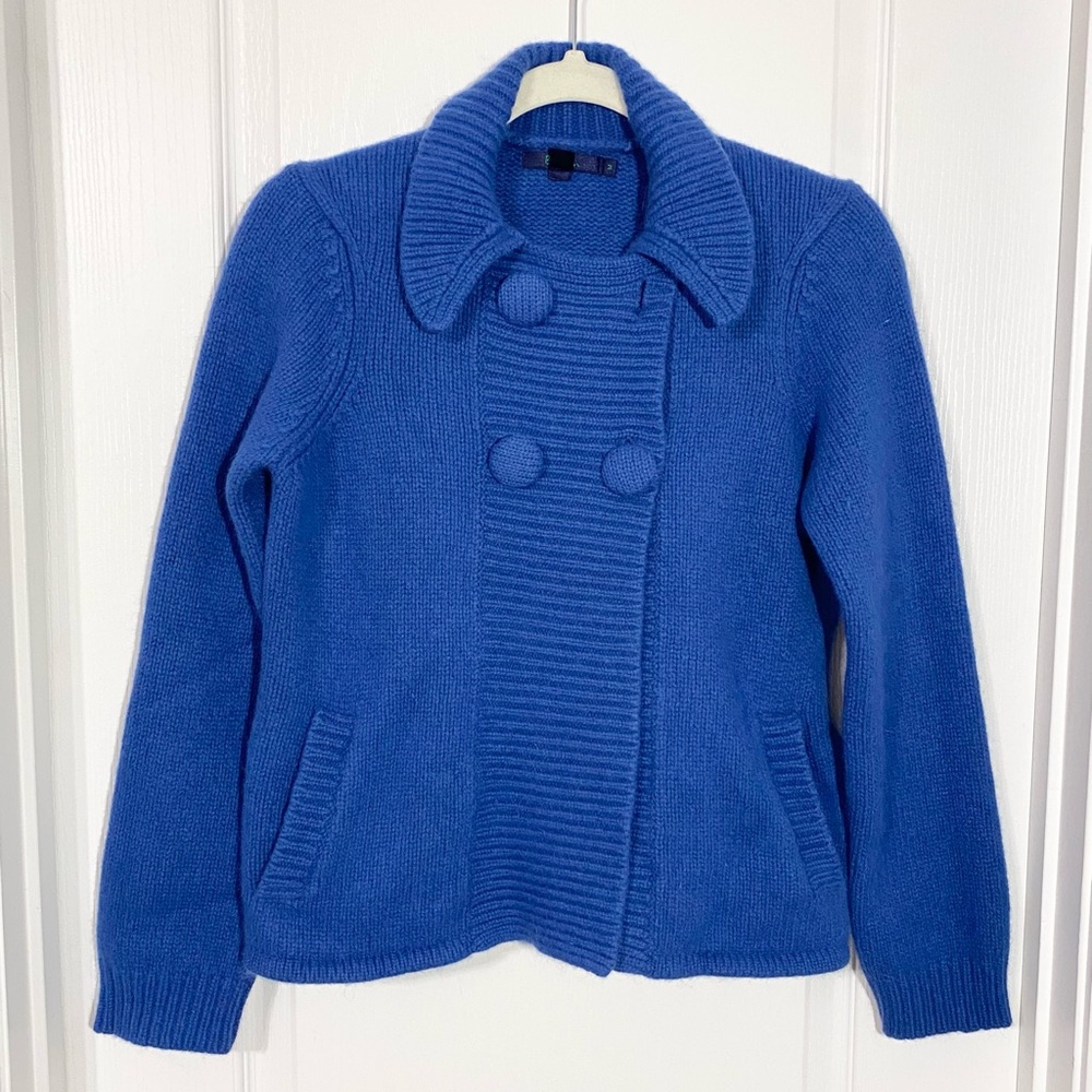 90s Boden HONG KONG Made Wool Angora Structured Cardigan Vintage Blue Sz Medium
